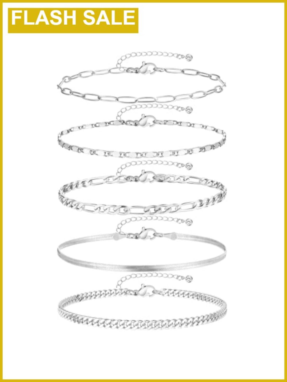 14k Gold Plated Waterproof Cuban Link Chain Anklet Set Layered Adjustable